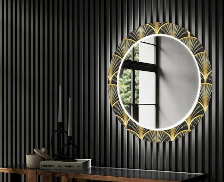 Rond verlichte decoratieve spiegel led voor de gang - Art Deco #2